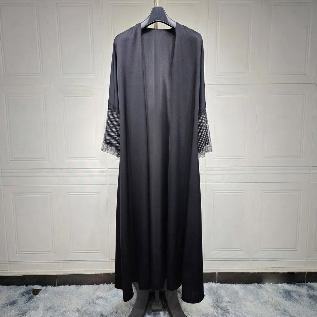 'Grace & Comfort' Striped Open-Front Abaya